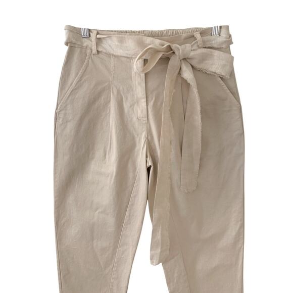 SANCTAMUERTE Khaki Cotton Tapered Tie Waist High Rise Pants Draco - Picture 2 of 6